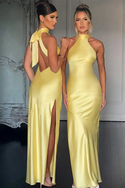 Gown — Satin Corset Mermaid Halter Evening Dress