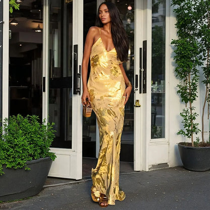 Aurelia Dress — Gilded Halter Backless Summer Maxi