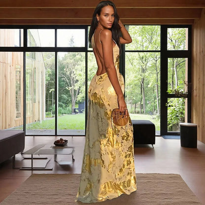 Aurelia Dress — Gilded Halter Backless Summer Maxi