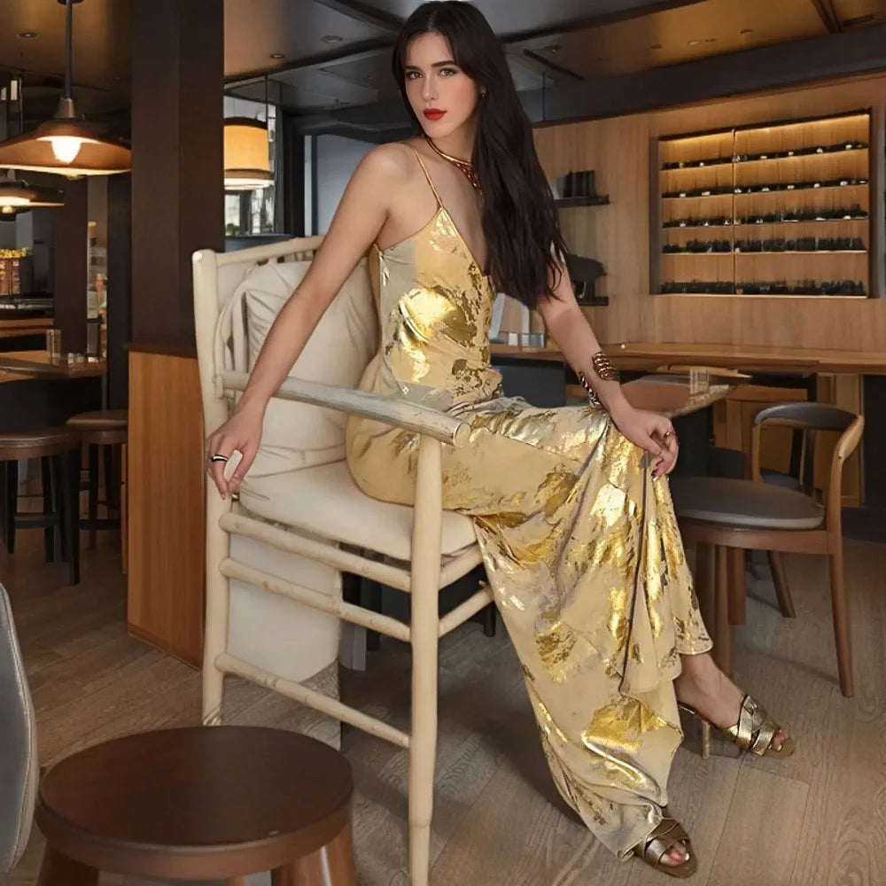 Aurelia Dress — Gilded Halter Backless Summer Maxi