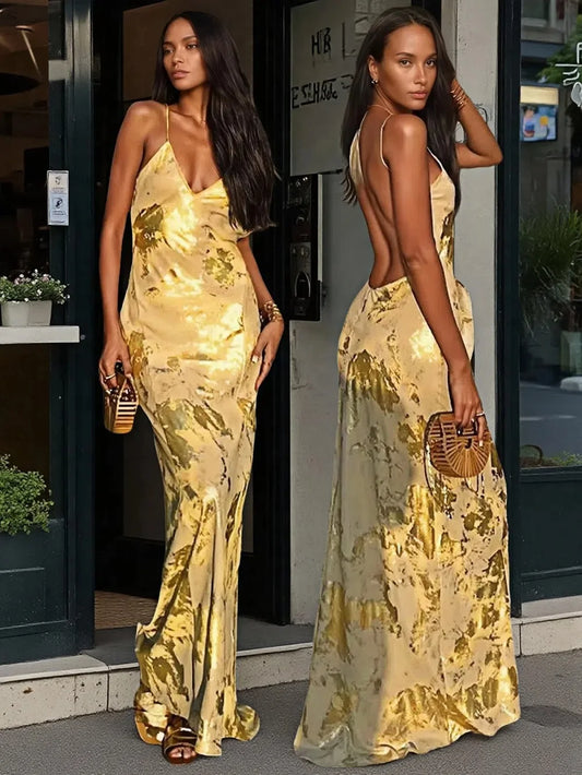 Aurelia Dress — Gilded Halter Backless Summer Maxi