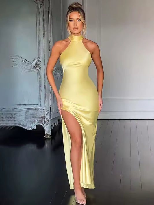 Gown — Satin Corset Mermaid Halter Evening Dress
